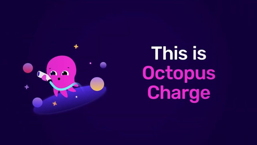 Illustration af pink blæksprutte med tekst Octopus Charge