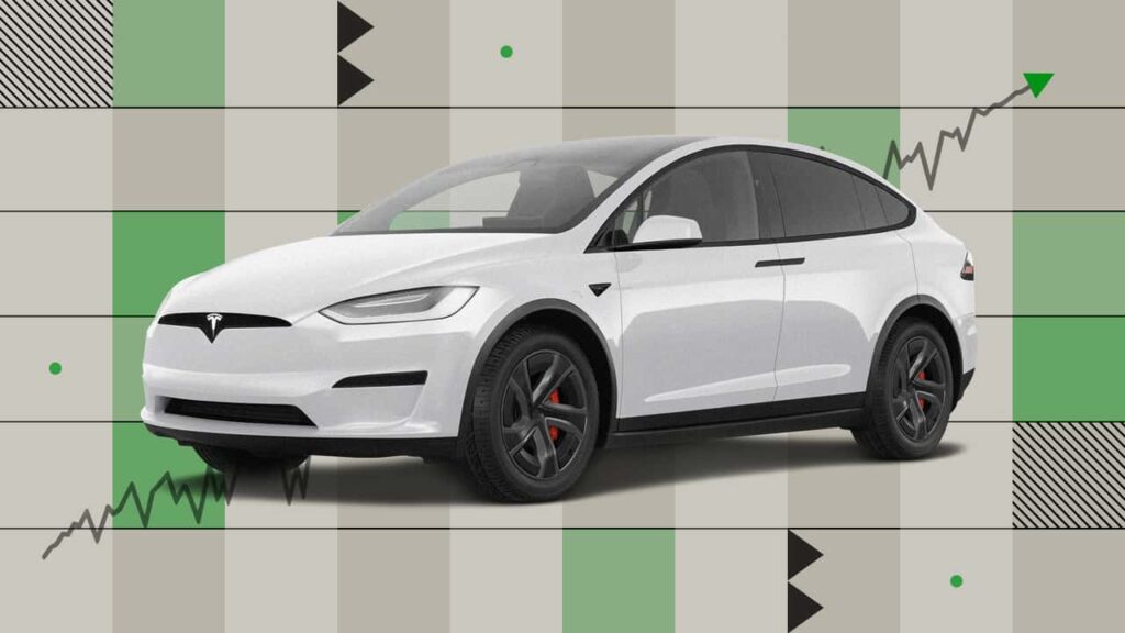 Tesla Model X med grafisk baggrund