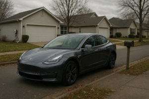 Tesla Model 3 parkeret ved boliger