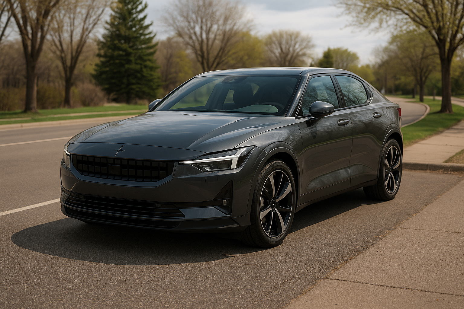 Polestar 2 parkeret på en vej