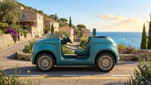 Fiat elektrisk bil parkering ved kystudsigt