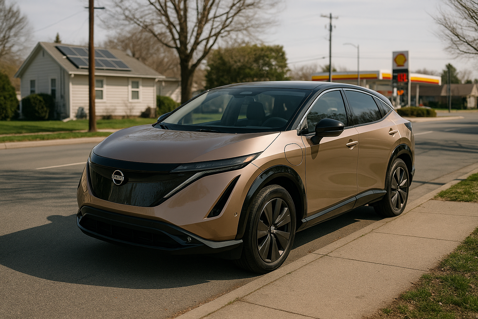 Nissan Ariya parkeret ved fortovet