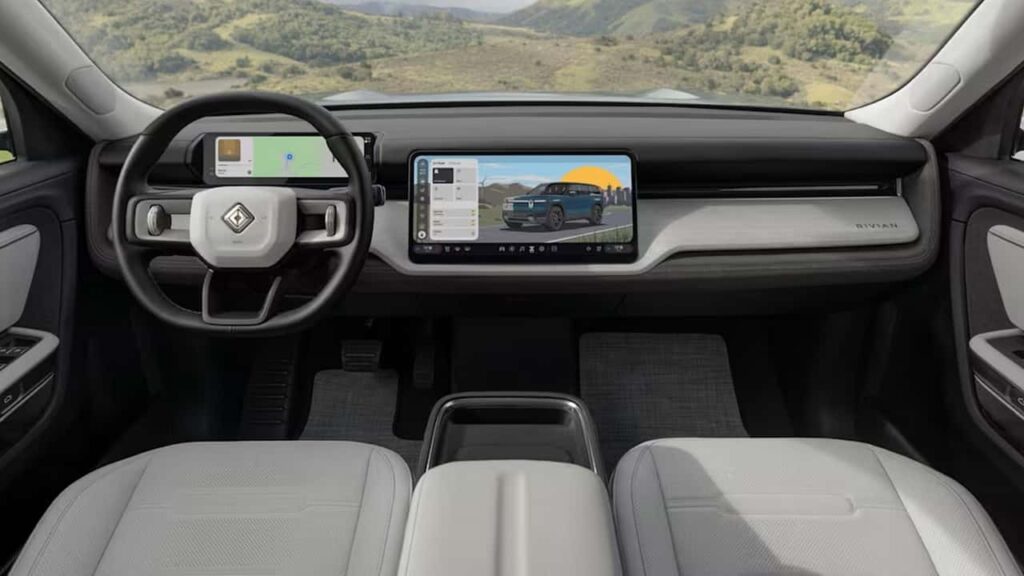 Rivian R1T elektrisk SUV interiør med displaypanel