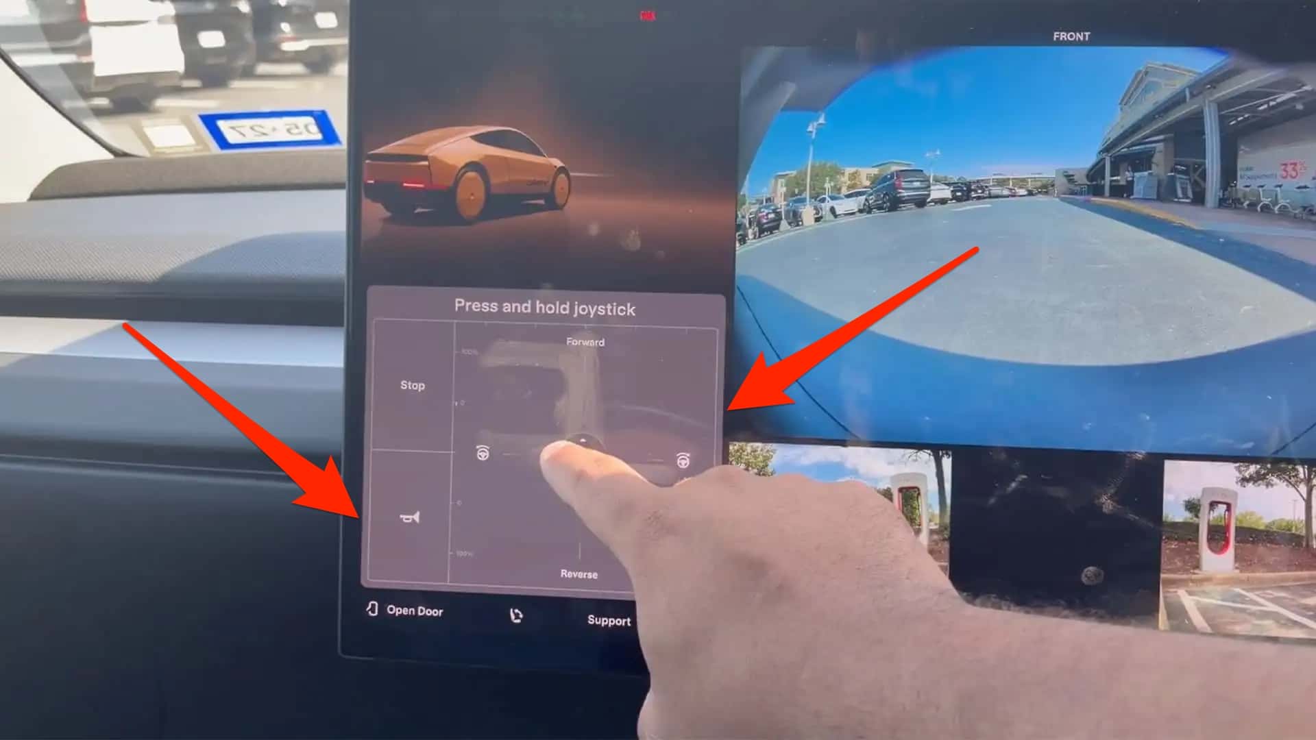 Tesla infotainmentskærm med bakkamera aktiveret