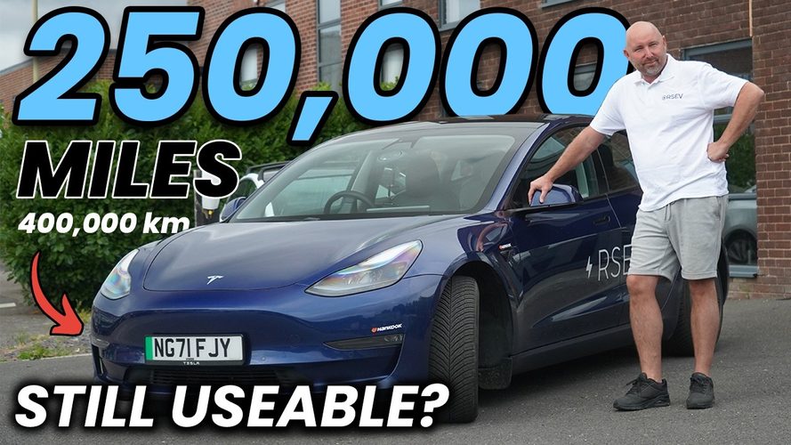 Tesla Model 3 parkeret med ejer ved siden af