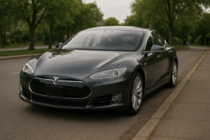 Tesla Model S parkeret på en vej