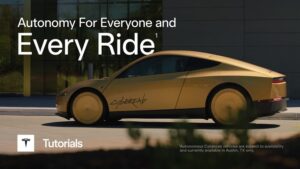 Tesla Cybercar autonom elbil ved bygning