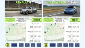 Renault 5 og Volkswagen ID. Polo på landevej