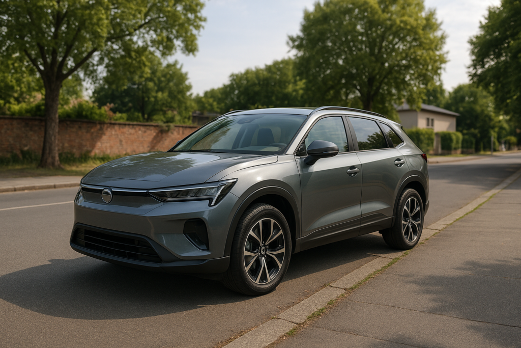 Kompakt elektrisk SUV parkeret på en gade